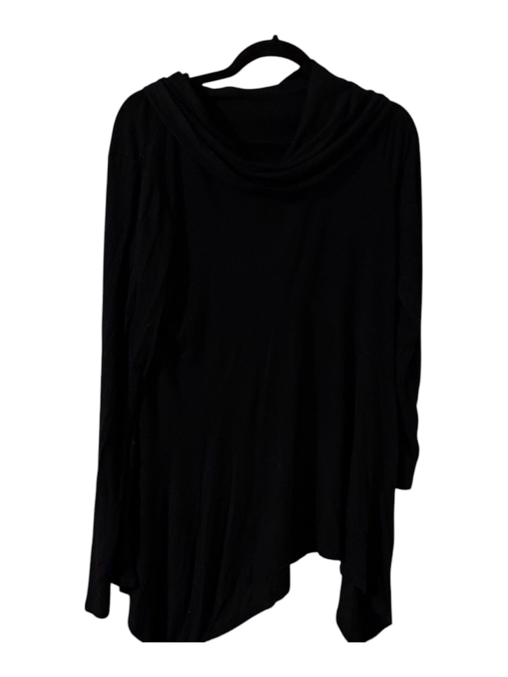 Elegant Black Long-Sleeve Turtle neck Top w Shark Hem. Size 18 like new!